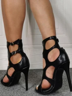 Womens High Heel Sandals Black Cut Out Stiletto Heel Sandals