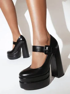 Women's High Heels Platform Chunky Heel PU Leather Pumps