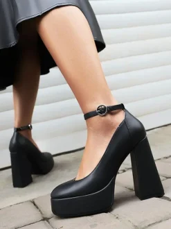 Women's High Heels Platform Chunky Heel Ankle Strap Pumps