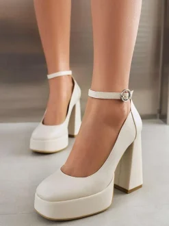 Women's High Heels Platform Chunky Heel Ankle Strap Pumps