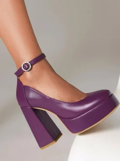 Women's High Heels Platform Chunky Heel Ankle Strap Pumps