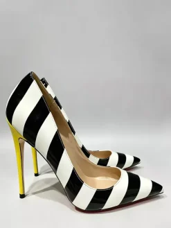 Women's High Heels Pointed Toe Striped Slip On Pumps