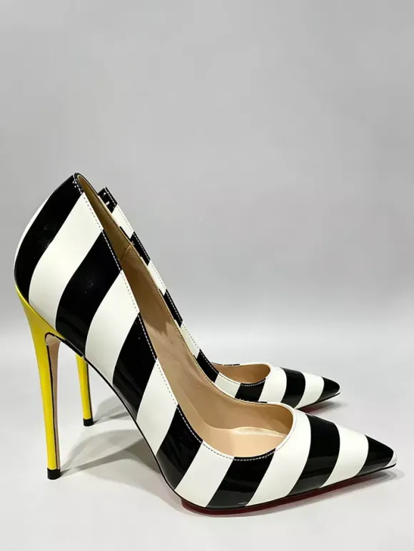 Women's High Heels Pointed Toe Striped Slip On Pumps