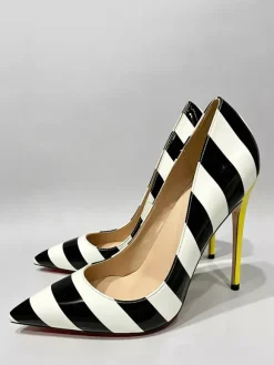 Women's High Heels Pointed Toe Striped Slip On Pumps
