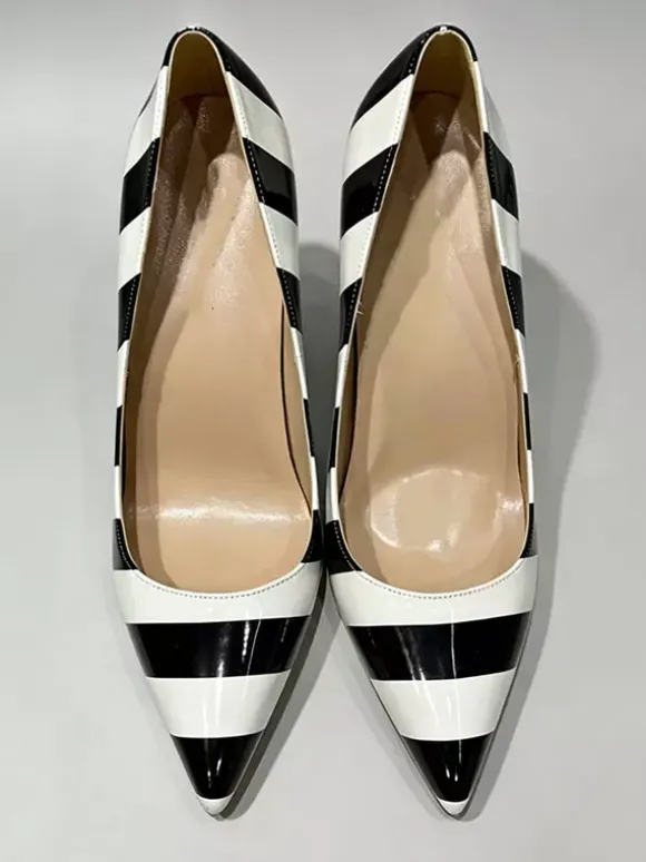 Women's High Heels Pointed Toe Striped Slip On Pumps