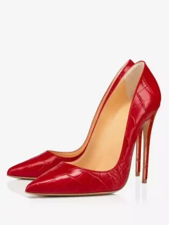 Women's High Heels Red Pointed Toe Stone Pattern Slip On Pumps