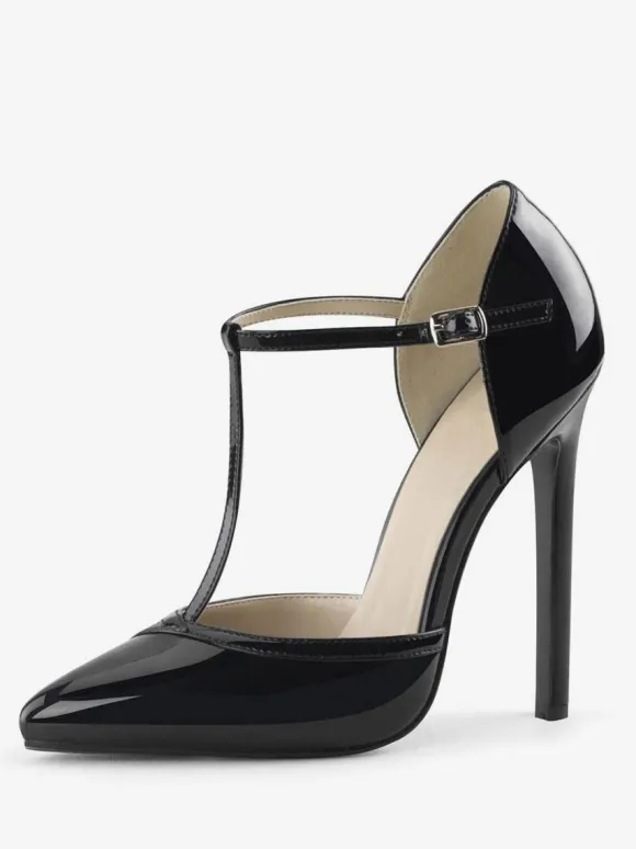 Women's High Heels T Strap Heels Pointed Toe Vintage Stiletto Prom Heel Pumps