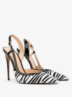 Women's High Heels Zibra Pattern Pointed Toe Slingback Pumps