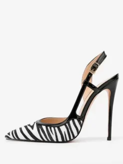 Women's High Heels Zibra Pattern Pointed Toe Slingback Pumps
