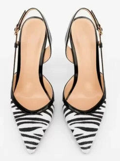 Women's High Heels Zibra Pattern Pointed Toe Slingback Pumps