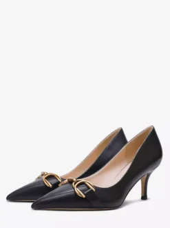 Women's Kitten Heel Dress Shoes Pointed Toe Metal Detail Slip On Pumps