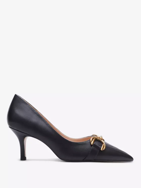 Women's Kitten Heel Dress Shoes Pointed Toe Metal Detail Slip On Pumps