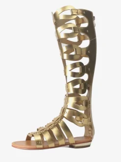 Women's Knee High Gladiator Sandals Open Toe Flat Sandals with Studs