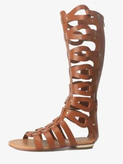 Women's Knee High Gladiator Sandals Open Toe Flat Sandals with Studs