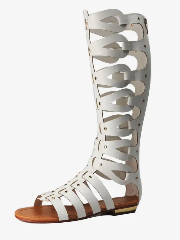 Women's Knee High Gladiator Sandals Open Toe Flat Sandals with Studs