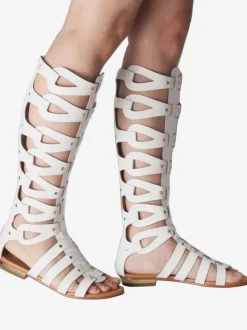 Women's Knee High Gladiator Sandals Open Toe Flat Sandals with Studs