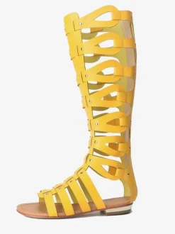 Women's Knee High Gladiator Sandals Open Toe Flat Sandals with Studs