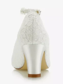 Women's Lace Ankle Strap Wedding Shoes Chunky Heel Pumps