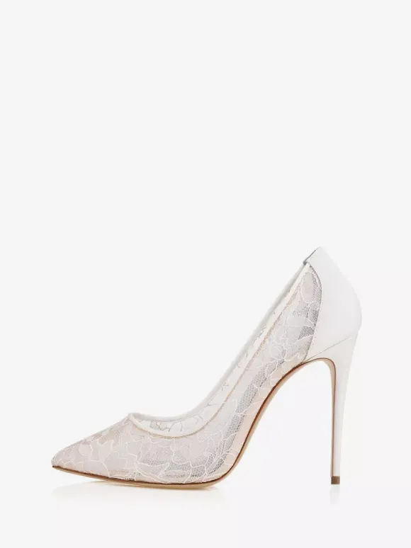 Women's Lace Bridal Pumps Stiletto Heel Pointy Toe Black Heels