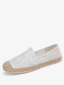 Women's Lace Espadrilles White Round Toe Slip On Loafers