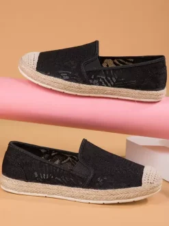 Women's Lace Espadrilles White Round Toe Slip On Loafers