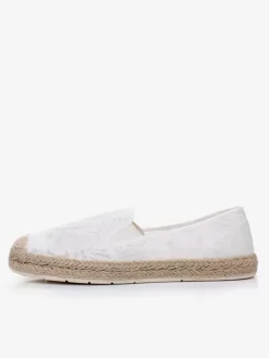 Women's Lace Espadrilles White Round Toe Slip On Loafers
