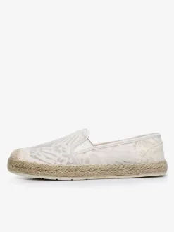 Women's Lace Espadrilles White Round Toe Slip On Loafers