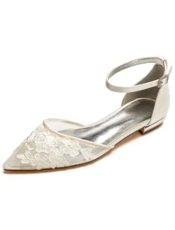 Women's Lace Flower Ankle Strap Wedding Flats