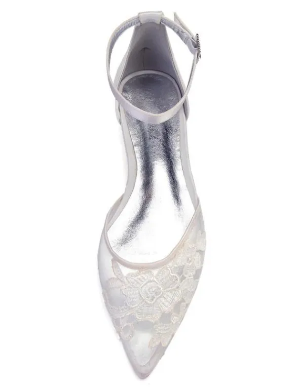 Women's Lace Flower Ankle Strap Wedding Flats