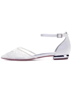 Women's Lace Flower Ankle Strap Wedding Flats