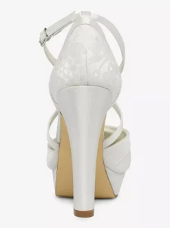 Women's Lace Platform Chunky Heel Bridal Pumps Criss Cross Vintage Wedding Shoes