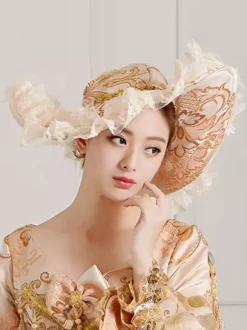 Women's Lace Trim Embroidery Wide Brim Victorian Hats For Party