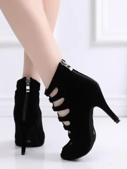 Women's Lace Up Summer Boots Heels in Fuax Suede