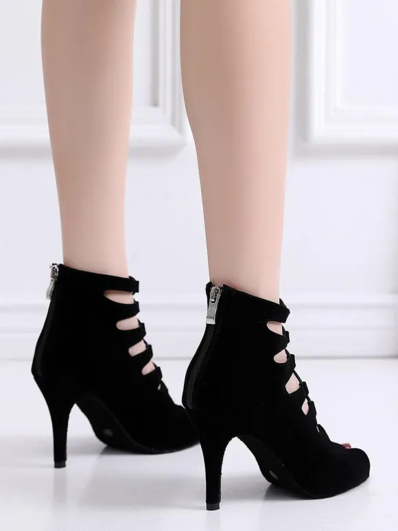 Women's Lace Up Summer Boots Heels in Fuax Suede