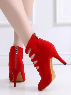 Women's Lace Up Summer Boots Heels in Fuax Suede