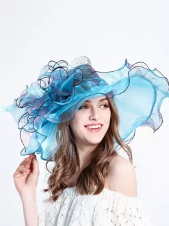 Women's Mesh Elegant Church Hat Silk Flower Sun Hat