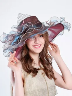 Women's Mesh Elegant Church Hat Silk Flower Sun Hat