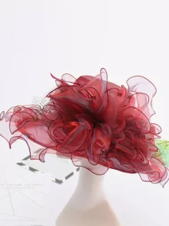 Women's Mesh Elegant Church Hat Silk Flower Sun Hat