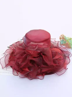 Women's Mesh Elegant Church Hat Silk Flower Sun Hat