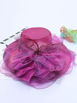 Women's Mesh Elegant Church Hat Silk Flower Sun Hat