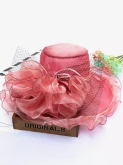 Women's Mesh Elegant Church Hat Silk Flower Sun Hat