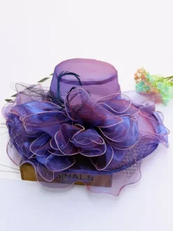 Women's Mesh Elegant Church Hat Silk Flower Sun Hat