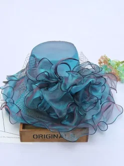 Women's Mesh Elegant Church Hat Silk Flower Sun Hat