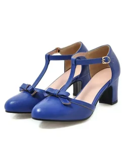 Women's Mid-Low Heels Retro Chunky Heel T-Type Bandage Stylish Heels Vintage Shoes