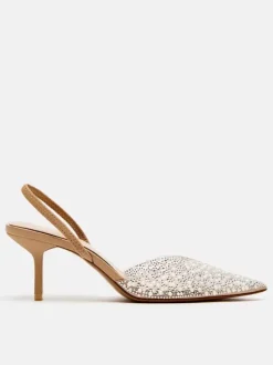 Women's Mid-Low Heels Rhinestones Pointed Toe Stiletto Heel Pumps Street Wear White