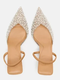 Women's Mid-Low Heels Rhinestones Pointed Toe Stiletto Heel Pumps Street Wear White