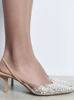 Women's Mid-Low Heels Rhinestones Pointed Toe Stiletto Heel Pumps Street Wear White