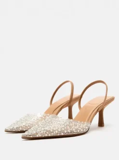 Women's Mid-Low Heels Rhinestones Pointed Toe Stiletto Heel Pumps Street Wear White