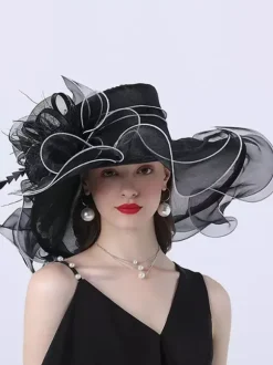 Womens Organza Church Hats Mesh Flower Fascinator Hat