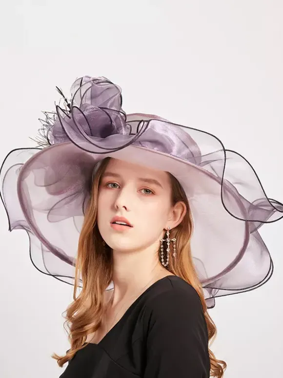 Womens Organza Church Hats Mesh Flower Fascinator Hat